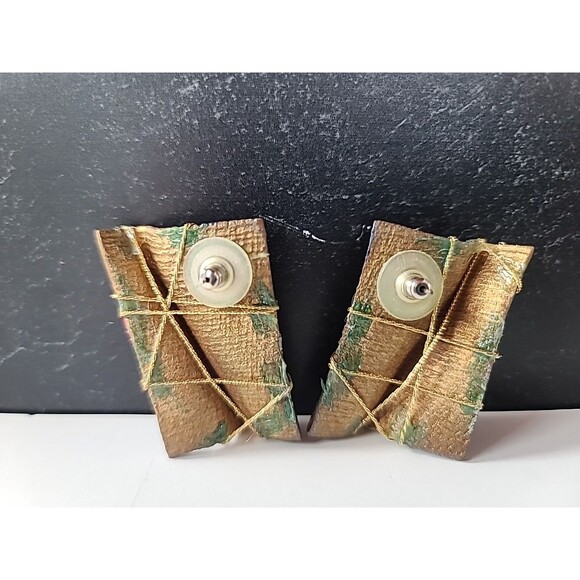 Artisan Mixed Media Pierced Earrings Vintage Costume Jewelry - Picture 7 of 10